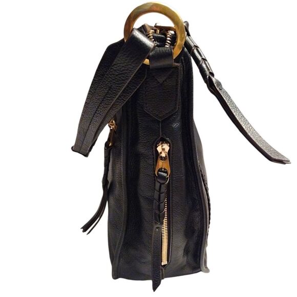 orYANY 'Madelyn' Pebbled Leather Braided Hobo Shoulder Bag, Black/Gold, LIKE NEW - Picture 5 of 11